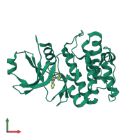 Monomeric assembly 2 of PDB entry 2iwi coloured by chemically distinct molecules, front view.