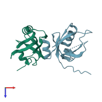 PDB entry 2iwo coloured by chain, top view.