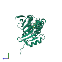 PDB entry 2iwu coloured by chain, side view.