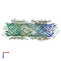 PDB entry 2iwv coloured by chain, top view.