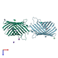 PDB entry 2iww coloured by chain, top view.