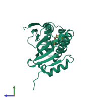PDB entry 2iwx coloured by chain, side view.