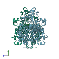 PDB entry 2iwz coloured by chain, side view.