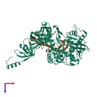 PDB entry 2ix1 coloured by chain, top view.