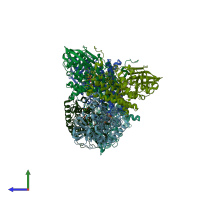 PDB entry 2ix6 coloured by chain, side view.