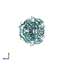 PDB entry 2ix9 coloured by chain, side view.