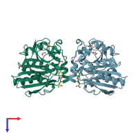PDB entry 2ix9 coloured by chain, top view.