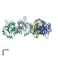 PDB entry 2ixc coloured by chain, top view.