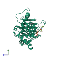 PDB entry 2ixg coloured by chain, side view.