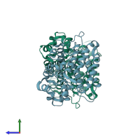PDB entry 2ixo coloured by chain, side view.