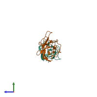 PDB entry 2ixq coloured by chain, side view.