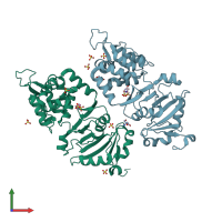 PDB entry 2ixs coloured by chain, front view.