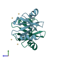 PDB entry 2iy2 coloured by chain, side view.