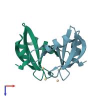 PDB entry 2iy2 coloured by chain, top view.