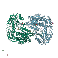 PDB entry 2iy6 coloured by chain, front view.
