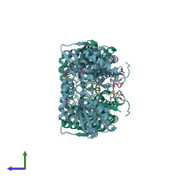 PDB entry 2iy6 coloured by chain, side view.