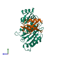 PDB entry 2iyd coloured by chain, side view.