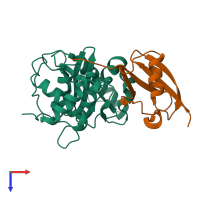 PDB entry 2iyd coloured by chain, top view.