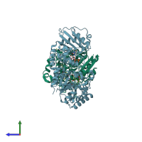 PDB entry 2iyf coloured by chain, side view.