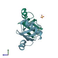 PDB entry 2iyj coloured by chain, side view.