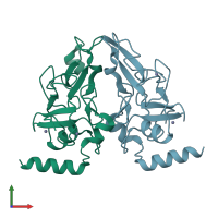 PDB entry 2iyk coloured by chain, front view.