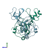 PDB entry 2iyk coloured by chain, side view.