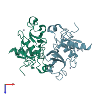 PDB entry 2iyk coloured by chain, top view.