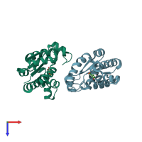 PDB entry 2iyr coloured by chain, top view.