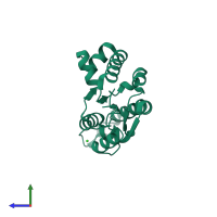 PDB entry 2iyt coloured by chain, side view.