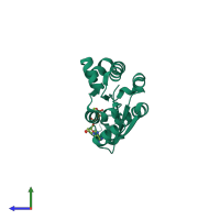 PDB entry 2iyw coloured by chain, side view.