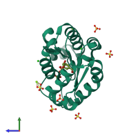 PDB entry 2iyy coloured by chain, side view.