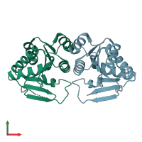 PDB entry 2iz6 coloured by chain, front view.
