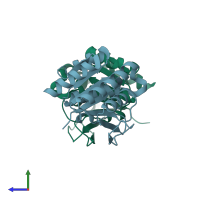 PDB entry 2iz6 coloured by chain, side view.