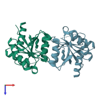 PDB entry 2iz6 coloured by chain, top view.