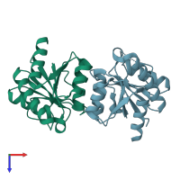 PDB entry 2iz7 coloured by chain, top view.