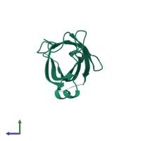 PDB entry 2iza coloured by chain, side view.