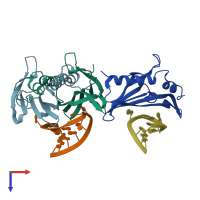 PDB entry 2izn coloured by chain, top view.