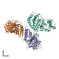 PDB entry 2izo coloured by chain, front view.