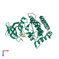 PDB entry 2izs coloured by chain, top view.