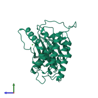 PDB entry 2izt coloured by chain, side view.