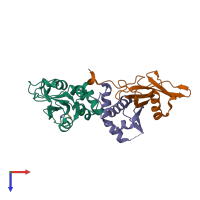 PDB entry 2izv coloured by chain, top view.