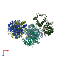 PDB entry 2izz coloured by chain, top view.