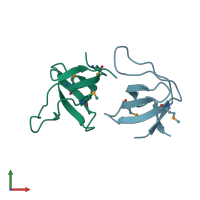 PDB entry 2j05 coloured by chain, front view.