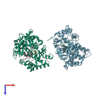 PDB entry 2j0d coloured by chain, top view.