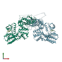 PDB entry 2j0k coloured by chain, front view.
