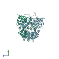 PDB entry 2j0k coloured by chain, side view.