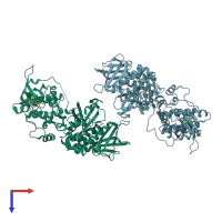 PDB entry 2j0k coloured by chain, top view.