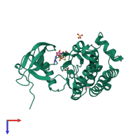 PDB entry 2j0l coloured by chain, top view.