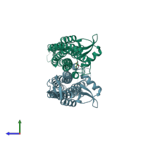 PDB entry 2j0o coloured by chain, side view.