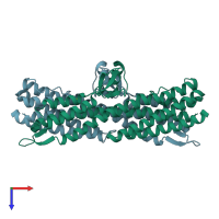 PDB entry 2j0o coloured by chain, top view.